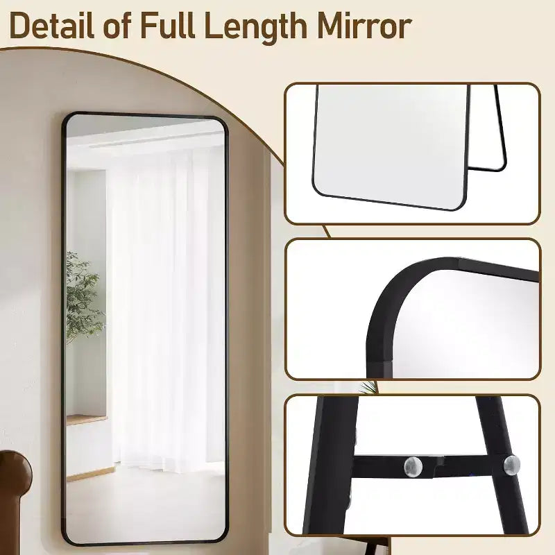 65 x 24 Full Length Mirror with Rounded Corners, Floor Mirror for Standing, Hanging or Leaning