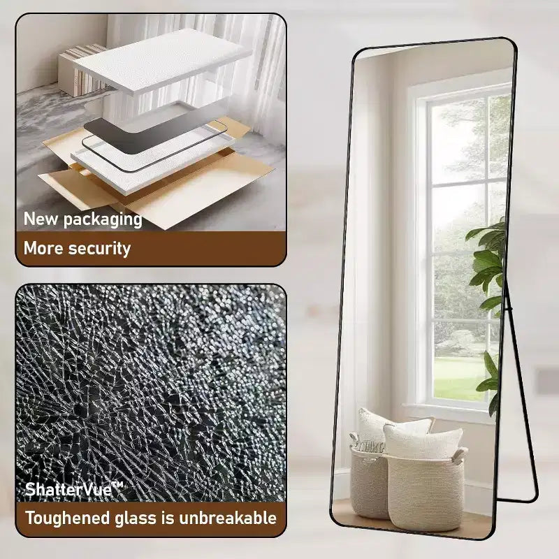 65 x 24 Full Length Mirror with Rounded Corners, Floor Mirror for Standing, Hanging or Leaning