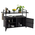 Bar Serving Cart Outdoor Wicker Wine and Beverage Counter with Glass Tabletop for Patio, Black, 51.18*19.69*35.43