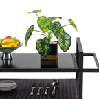 Bar Serving Cart Outdoor Wicker Wine and Beverage Counter with Glass Tabletop for Patio, Black, 51.18*19.69*35.43