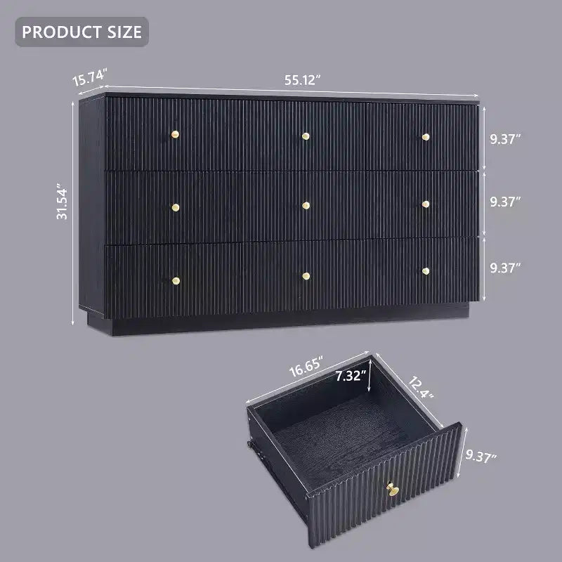 9 Drawer Fluted Dresser, 55IN Wide Wood Chest of Drawers with Deep Storage, Modern Storage Organizer for Bedroom, Living Room