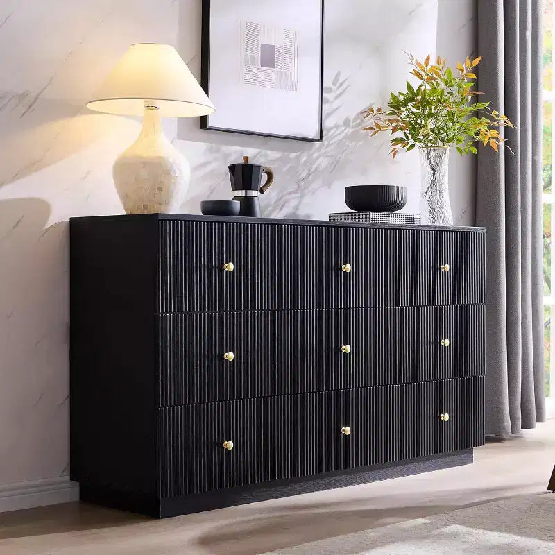 9 Drawer Fluted Dresser, 55IN Wide Wood Chest of Drawers with Deep Storage, Modern Storage Organizer for Bedroom, Living Room