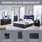 9 Drawer Fluted Dresser, 55IN Wide Wood Chest of Drawers with Deep Storage, Modern Storage Organizer for Bedroom, Living Room