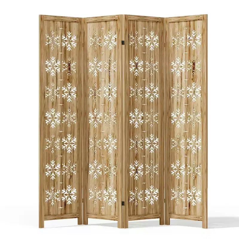 63*67 in Wood Room Divider Folding Privacy Screen Freestanding Partition for Indoor, 4-Panels, Brown
