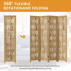 63*67 in Wood Room Divider Folding Privacy Screen Freestanding Partition for Indoor, 4-Panels, Brown