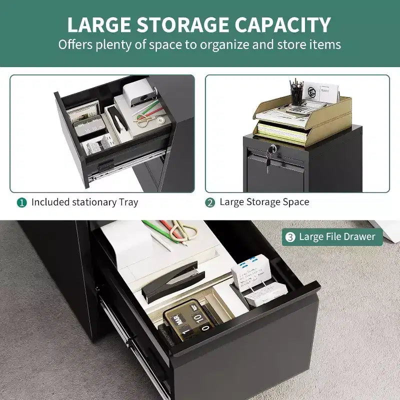 103IN Rolling Storage Cabinet with Lock, Workbench & Adjustable Shelf, Mobile Tool Chest for Garage, Shop, Office, Black