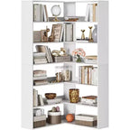 6 Tier Industrial Corner Bookshelf, L Shaped Bookcase with Baffles and Shelves, Large Storage Display Unit for Living Room, Home Office