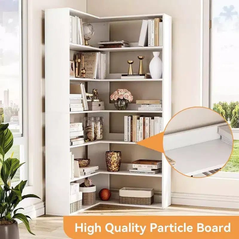 6 Tier Industrial Corner Bookshelf, L Shaped Bookcase with Baffles and Shelves, Large Storage Display Unit for Living Room, Home Office