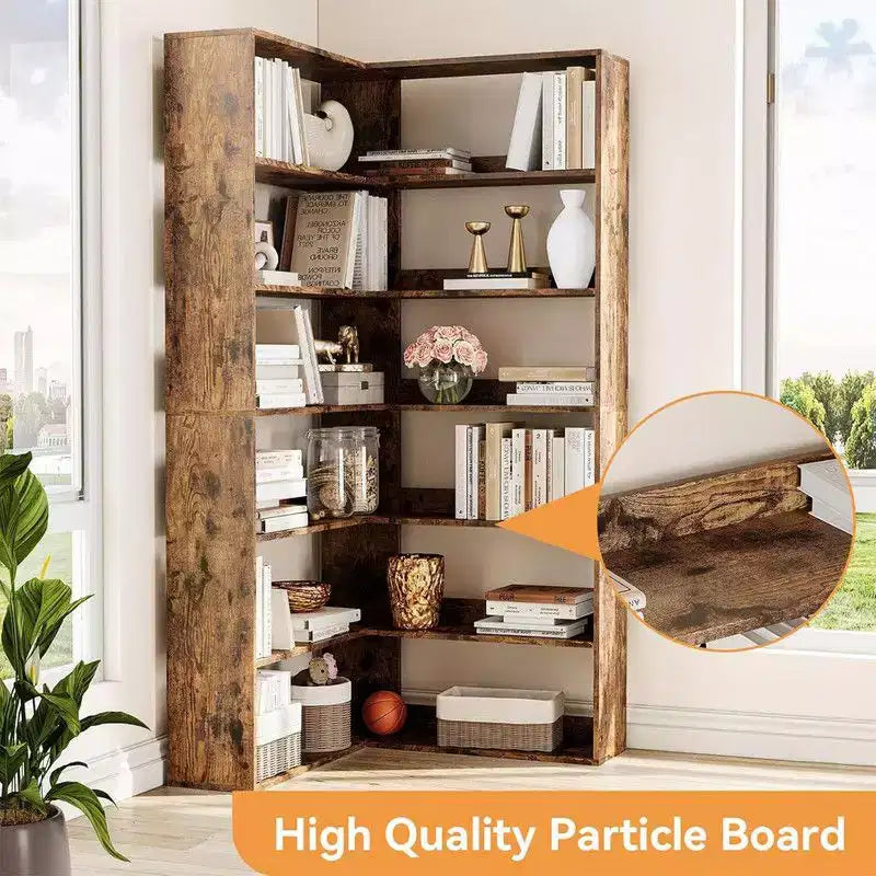 6 Tier Industrial Corner Bookshelf, L Shaped Bookcase with Baffles and Shelves, Large Storage Display Unit for Living Room, Home Office