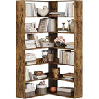 6 Tier Industrial Corner Bookshelf, L Shaped Bookcase with Baffles and Shelves, Large Storage Display Unit for Living Room, Home Office