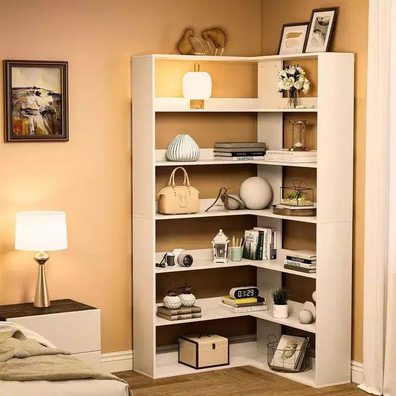 6 Tier Industrial Corner Bookshelf, L Shaped Bookcase with Baffles and Shelves, Large Storage Display Unit for Living Room, Home Office