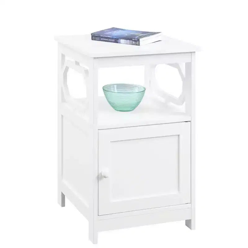 End Table with Cabinet and Open Shelf Storage, Stylish Octagon Design, Compact MDF Side Table for Living Room or Bedroom