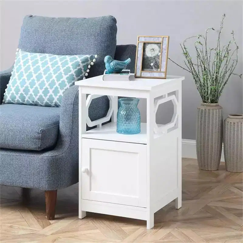 End Table with Cabinet and Open Shelf Storage, Stylish Octagon Design, Compact MDF Side Table for Living Room or Bedroom