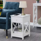 HomeStock Belmont 1 Drawer End Table with Clean Lined Design, Two Tier Shelves and Pull Out Drawer, Compact Accent Table for Living Room