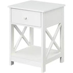 1 Drawer End Table with Clean Lined Design, Two Tier Shelves and Pull Out Drawer, Compact Accent Table for Living Room