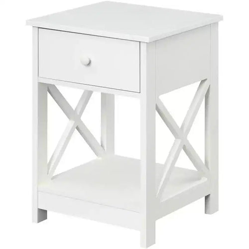 1 Drawer End Table with Clean Lined Design, Two Tier Shelves and Pull Out Drawer, Compact Accent Table for Living Room