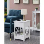 1 Drawer End Table with Clean Lined Design, Two Tier Shelves and Pull Out Drawer, Compact Accent Table for Living Room