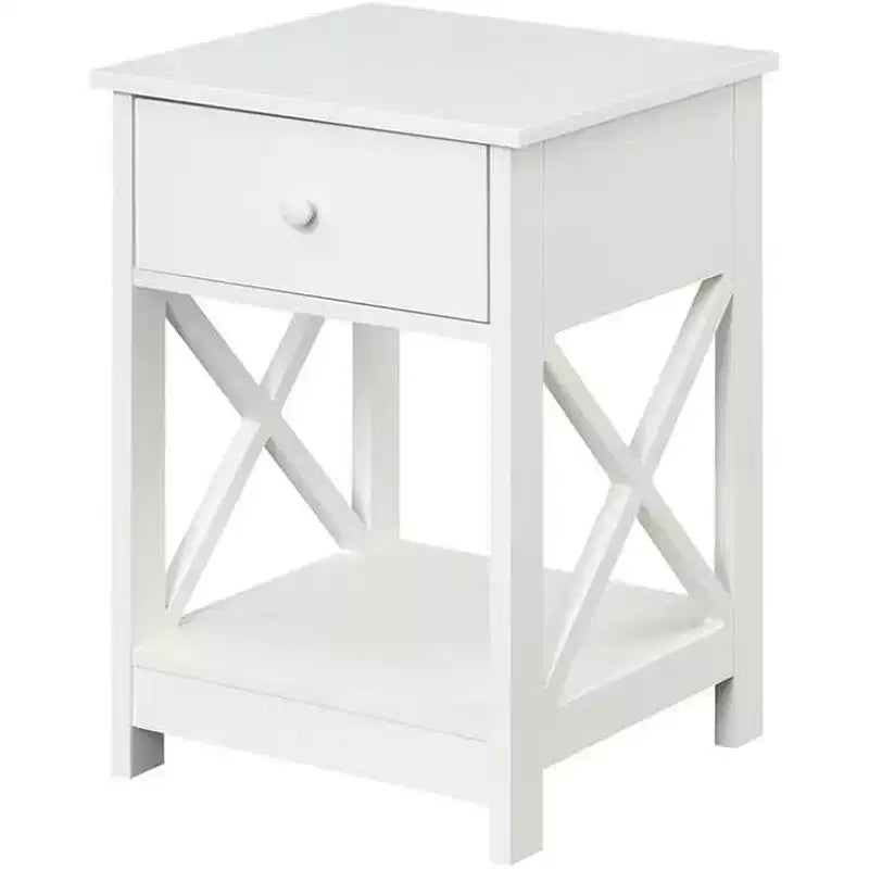 1 Drawer End Table with Clean Lined Design, Two Tier Shelves and Pull Out Drawer, Compact Accent Table for Living Room