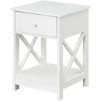 1 Drawer End Table with Clean Lined Design, Two Tier Shelves and Pull Out Drawer, Compact Accent Table for Living Room