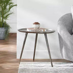 Metal End Table with Rounded Triangular Shape and Three Legs, Handcrafted Aluminum Side Table with Rustic Modern Finish