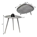 Metal End Table with Rounded Triangular Shape and Three Legs, Handcrafted Aluminum Side Table with Rustic Modern Finish