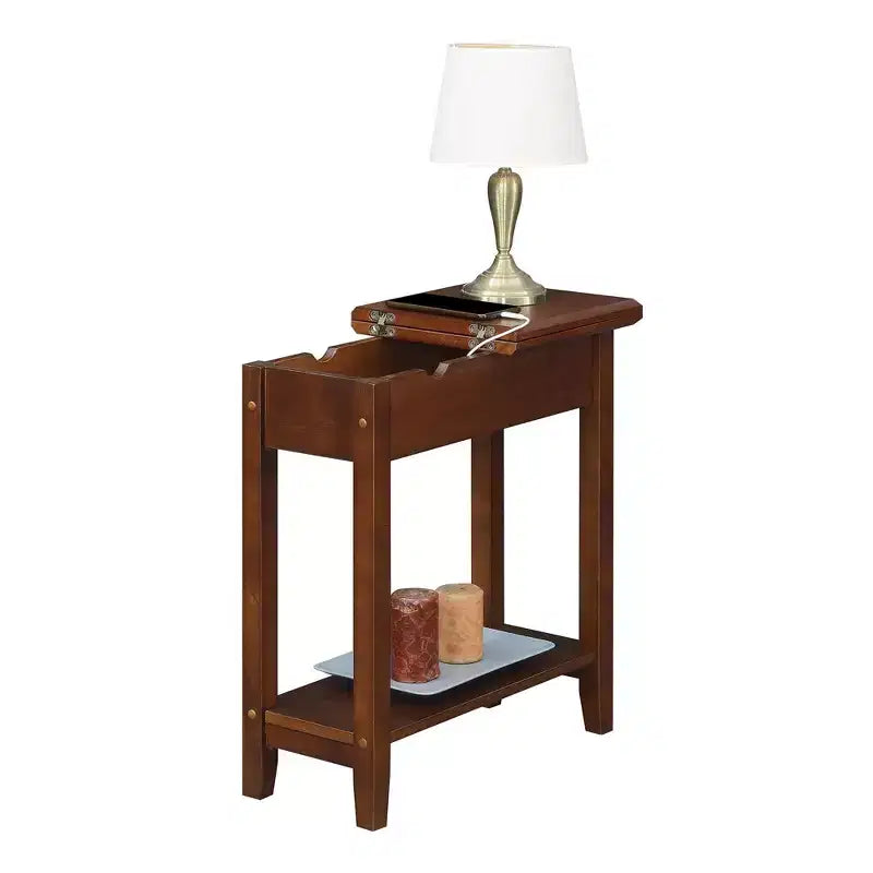 Flip Top End Table with Storage and Charging Station, Featuring USB Ports, Power Outlets and Slim Space Saving Design