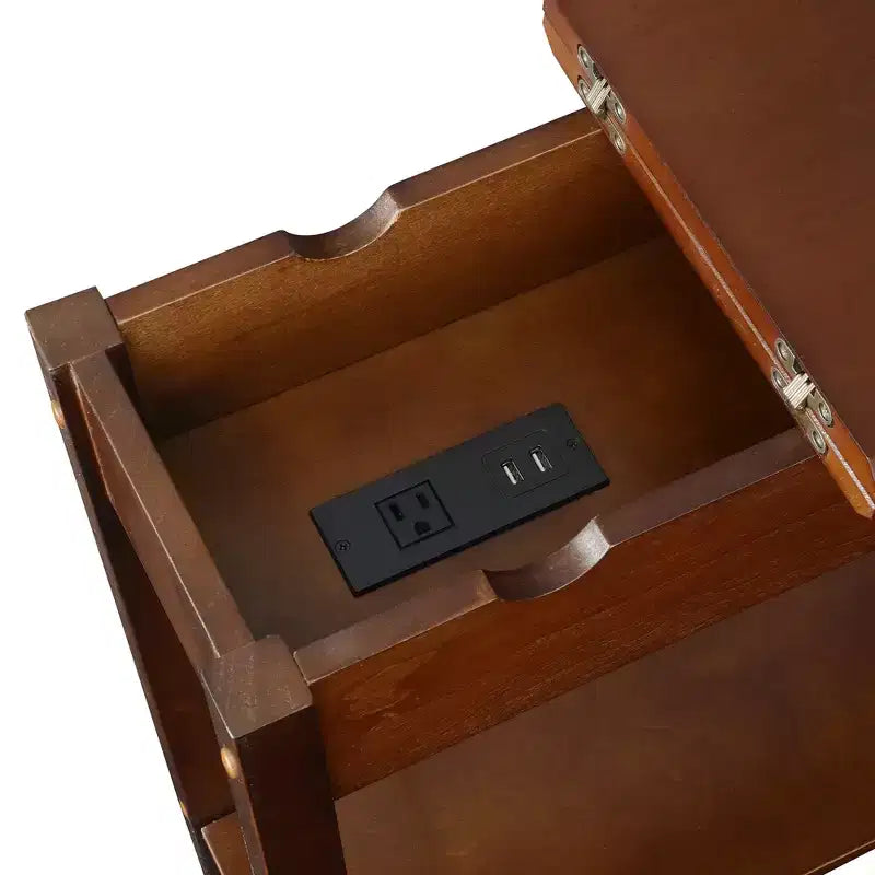 Flip Top End Table with Storage and Charging Station, Featuring USB Ports, Power Outlets and Slim Space Saving Design