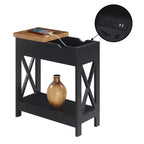 Flip Top End Table with Charging Station and Shelf, Two Tone Finish, Modern Chairside Table with Hidden Storage and Display