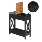 Flip Top End Table with Charging Station and Shelf, Two Tone Finish, Modern Chairside Table with Hidden Storage and Display