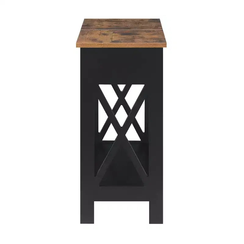 Flip Top End Table with Charging Station and Shelf, Two Tone Finish, Modern Chairside Table with Hidden Storage and Display