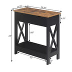 Flip Top End Table with Charging Station and Shelf, Two Tone Finish, Modern Chairside Table with Hidden Storage and Display