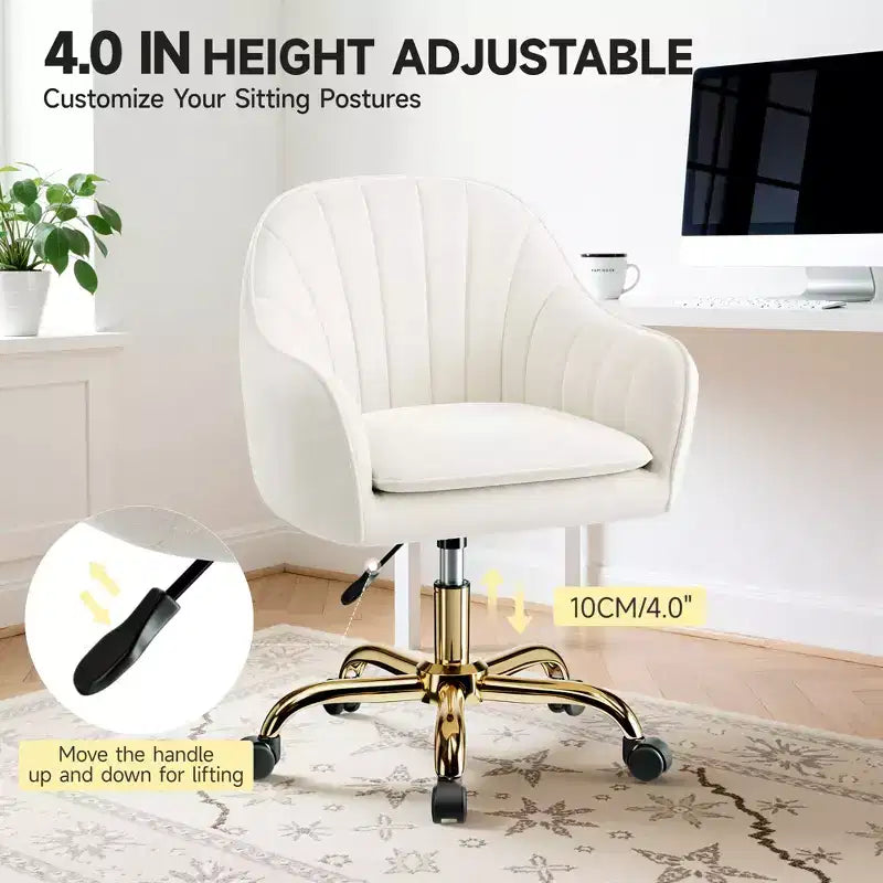 Velvet Desk Chair for Home Office, Soft Height Adjustable 360 Swivel Computer Chair, Beige