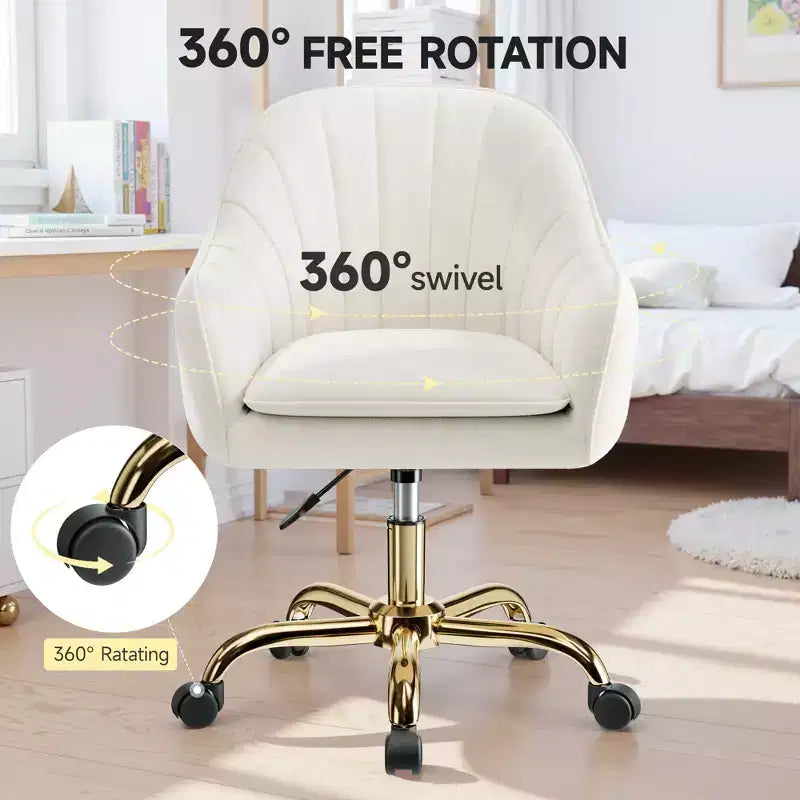 Velvet Desk Chair for Home Office, Soft Height Adjustable 360 Swivel Computer Chair, Beige
