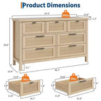 Fluted 7 Drawer Dresser, 45'' Tall Dresser, 7 Chest of Drawers, Wooden Chest with Clothes Storage, Storage Cabinet for Living Room Bedroom