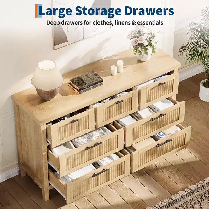 Fluted 7 Drawer Dresser, 45'' Tall Dresser, 7 Chest of Drawers, Wooden Chest with Clothes Storage, Storage Cabinet for Living Room Bedroom