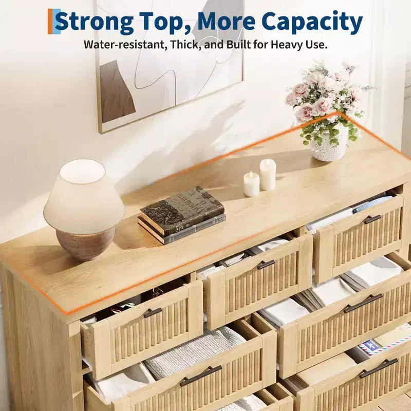 Fluted 7 Drawer Dresser, 45'' Tall Dresser, 7 Chest of Drawers, Wooden Chest with Clothes Storage, Storage Cabinet for Living Room Bedroom