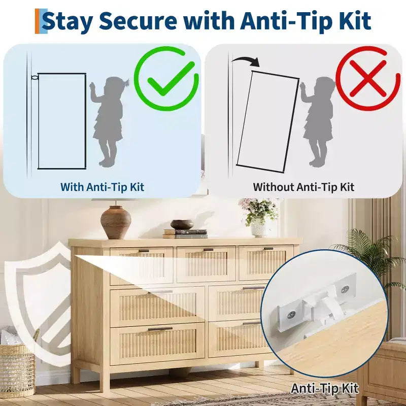 Fluted 7 Drawer Dresser, 45'' Tall Dresser, 7 Chest of Drawers, Wooden Chest with Clothes Storage, Storage Cabinet for Living Room Bedroom