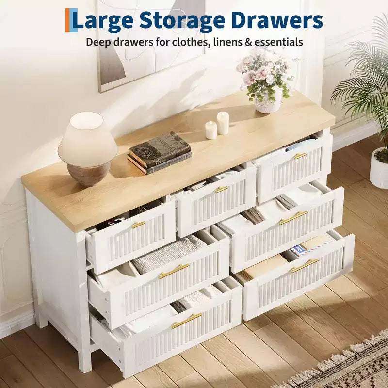 Fluted 7 Drawer Dresser, 45'' Tall Dresser, 7 Chest of Drawers, Wooden Chest with Clothes Storage, Storage Cabinet for Living Room Bedroom