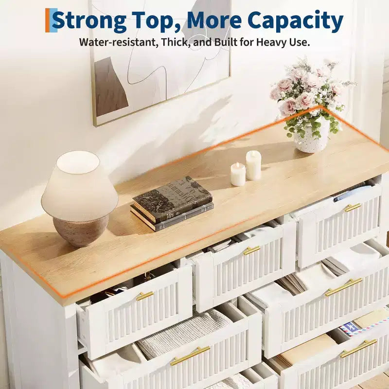 Fluted 7 Drawer Dresser, 45'' Tall Dresser, 7 Chest of Drawers, Wooden Chest with Clothes Storage, Storage Cabinet for Living Room Bedroom
