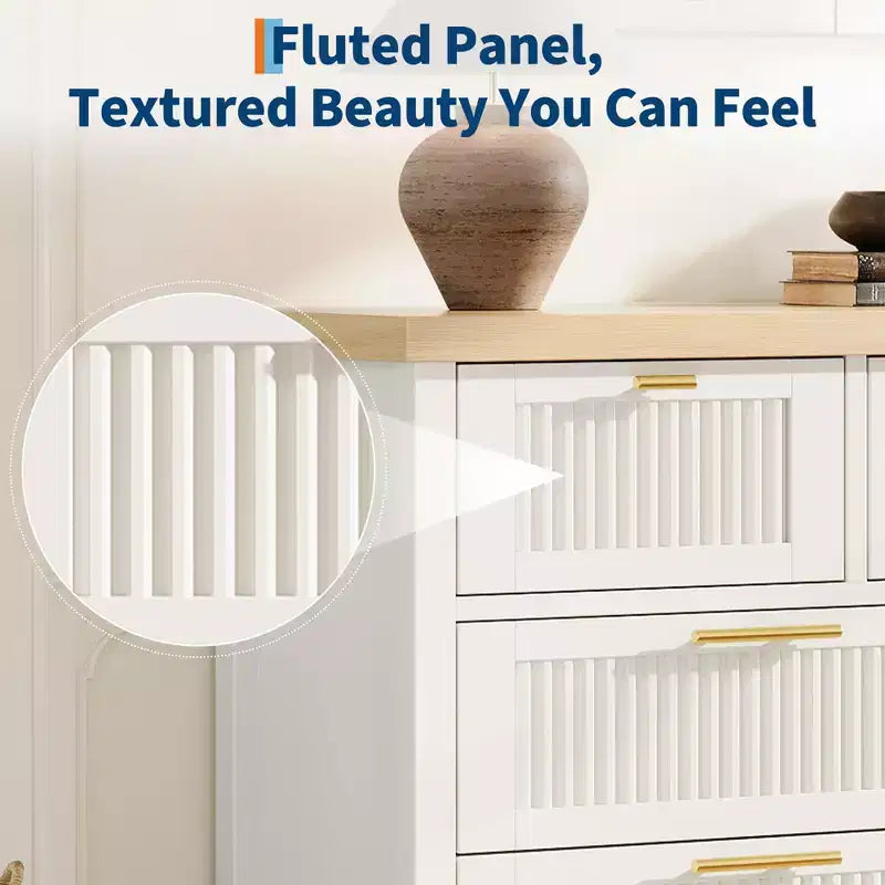 Fluted 7 Drawer Dresser, 45'' Tall Dresser, 7 Chest of Drawers, Wooden Chest with Clothes Storage, Storage Cabinet for Living Room Bedroom