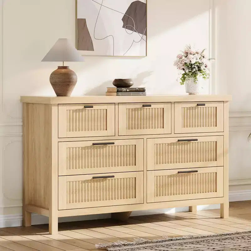 Fluted 7 Drawer Dresser, 45'' Tall Dresser, 7 Chest of Drawers, Wooden Chest with Clothes Storage, Storage Cabinet for Living Room Bedroom