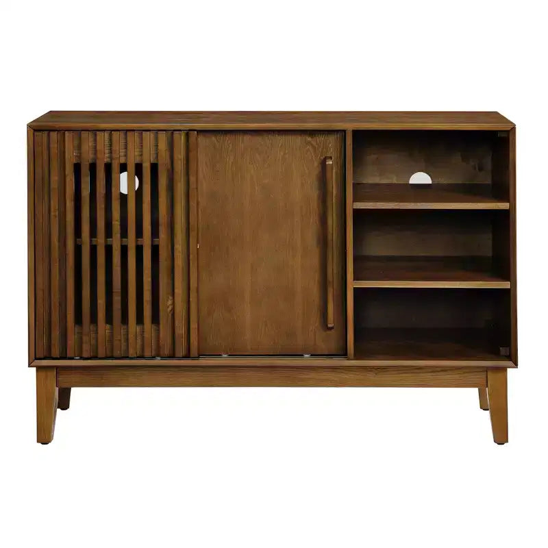 47.3-Inch Sideboard Buffet Cabinet with Storage, Farmhouse Fluted Sideboard with 2 Doors & Solid Wood Feet, Media Console Cabinet