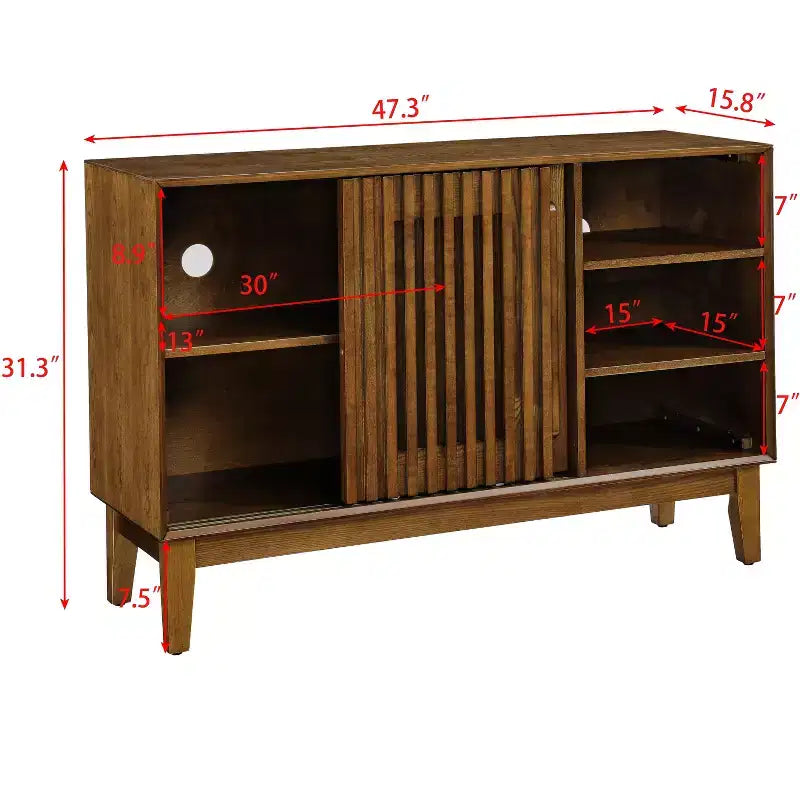47.3-Inch Sideboard Buffet Cabinet with Storage, Farmhouse Fluted Sideboard with 2 Doors & Solid Wood Feet, Media Console Cabinet
