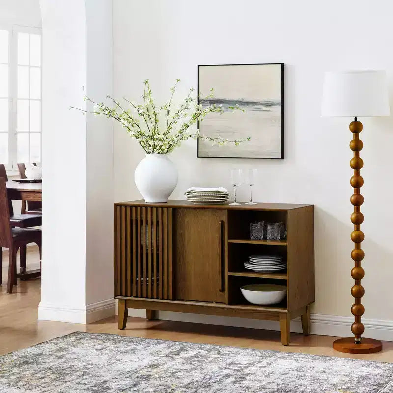 47.3-Inch Sideboard Buffet Cabinet with Storage, Farmhouse Fluted Sideboard with 2 Doors & Solid Wood Feet, Media Console Cabinet