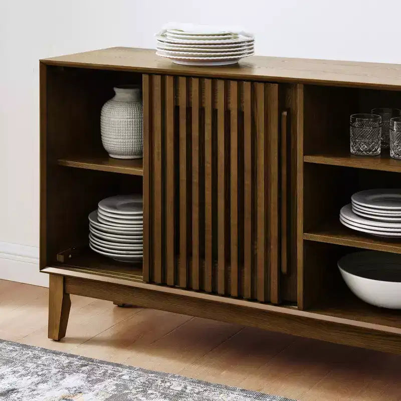 47.3-Inch Sideboard Buffet Cabinet with Storage, Farmhouse Fluted Sideboard with 2 Doors & Solid Wood Feet, Media Console Cabinet
