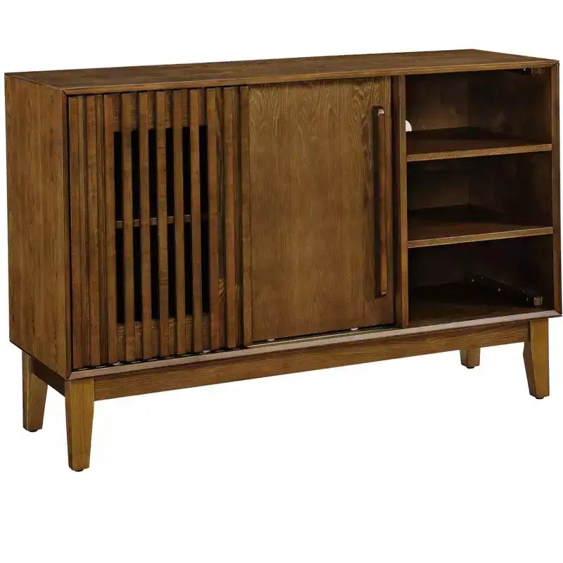 47.3-Inch Sideboard Buffet Cabinet with Storage, Farmhouse Fluted Sideboard with 2 Doors & Solid Wood Feet, Media Console Cabinet
