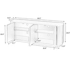 Modern Fluted 4 Door Sideboard Buffet Cabinet with Adjustable Shelves, Walnut