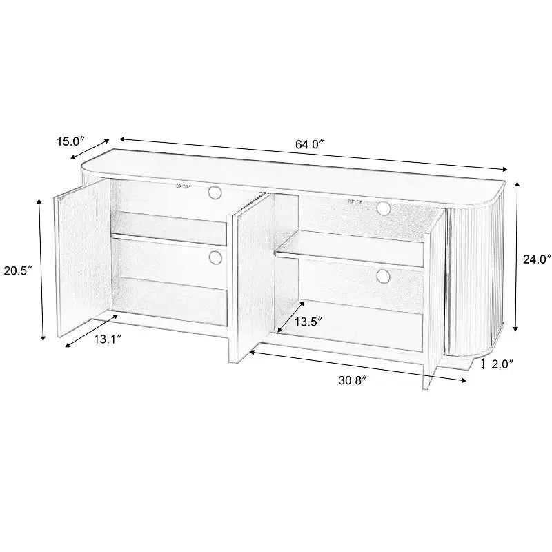 Modern Fluted 4 Door Sideboard Buffet Cabinet with Adjustable Shelves, Walnut