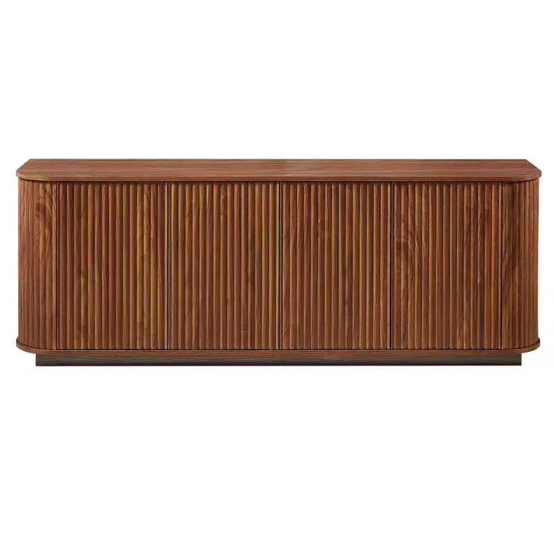 Modern Fluted 4 Door Sideboard Buffet Cabinet with Adjustable Shelves, Walnut