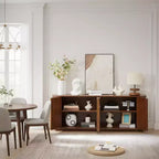 Modern Fluted 4 Door Sideboard Buffet Cabinet with Adjustable Shelves, Walnut